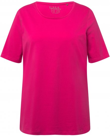 Ulla Popken Essential Round Neck Stretch Tee Fuchsia Pink - Trička - 