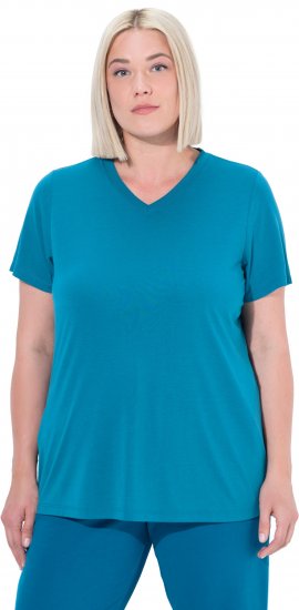 Ulla Popken Functional Antibacterial Finish V-Neck Short Sleeve Knit Top Opal Green - Trička - 