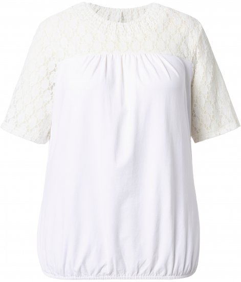 Ulla Popken Lace Yoke Short Sleeve T-Shirt Snow White - Trička - 