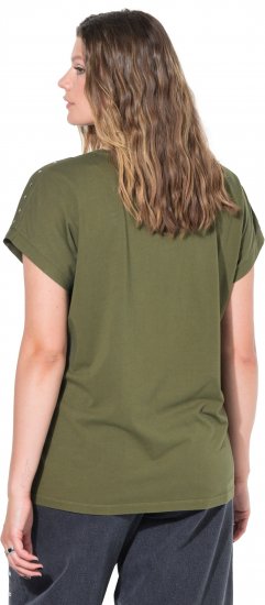 Ulla Popken Oversized studded Acid-washed V-Neck T-shirt Palm Green - Trička - 
