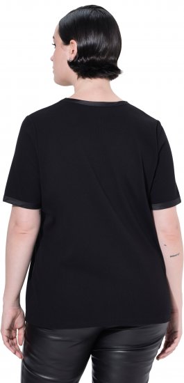 Ulla Popken Satin Trimmed Ribbed Jersey Short Sleeve T-Shirt Black - Trička - 