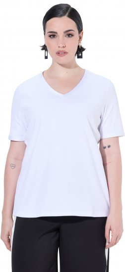 Ulla Popken Satin Trimmed Ribbed Jersey Short Sleeve T-Shirt Snow White - Trička - 