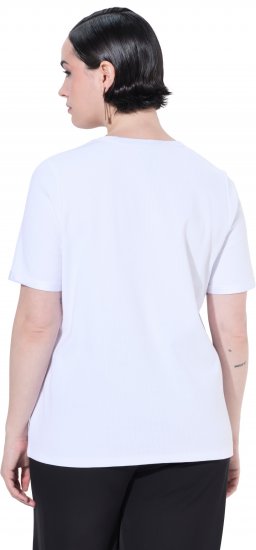Ulla Popken Satin Trimmed Ribbed Jersey Short Sleeve T-Shirt Snow White - Trička - 