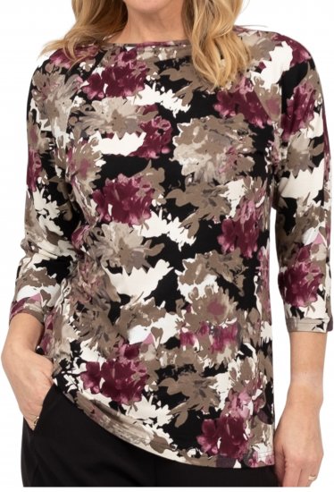 Scandinavian Caramel Flowers Blouse Purple and Brown - Potištěná trička pro ženy - 