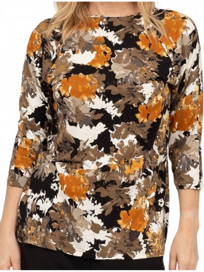Scandinavian Caramel Flowers Blouse Orange and Brown - Potištěná trička pro ženy - 