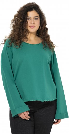 Ulla Popken Rolled Edge Long Sleeve Sweatshirt Emerald Green - Mikiny & mikiny s kapucí - 