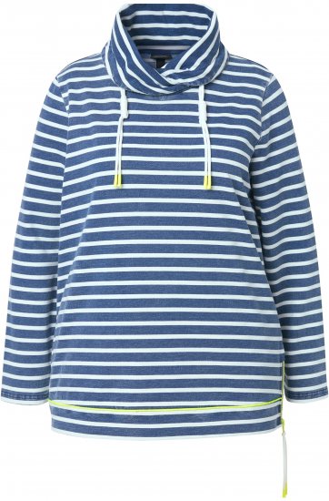 Ulla Popken Striped Turtleneck Neon Detail Sweatshirt Indigo Denim - Mikiny & mikiny s kapucí - 