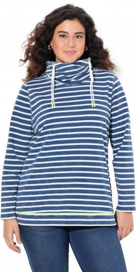 Ulla Popken Striped Turtleneck Neon Detail Sweatshirt Indigo Denim - Mikiny & mikiny s kapucí - 