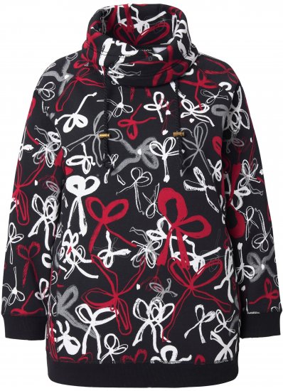 Ulla Popken Ribbon Print Turtleneck Sweatshirt Black - Mikiny & mikiny s kapucí - 