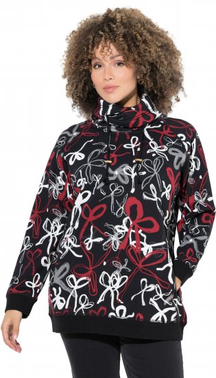 Ulla Popken Ribbon Print Turtleneck Sweatshirt Black - Mikiny & mikiny s kapucí - 