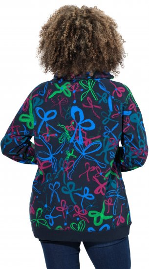 Ulla Popken Ribbon Print Turtleneck Sweatshirt Navy - Trička - 