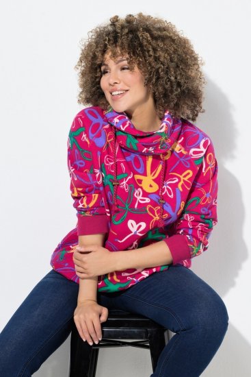 Ulla Popken Ribbon Print Turtleneck Sweatshirt Cherry Red - Mikiny & mikiny s kapucí - Pohodlné mikiny, hoodie a pleteniny