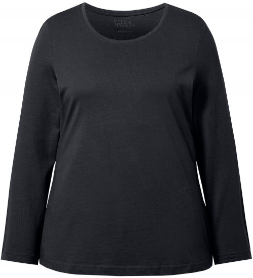 Ulla Popken Basic Round Neck Long Sleeve Slim Fit Cotton Tee Black - Trička - 