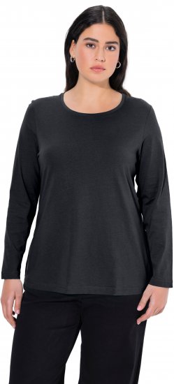 Ulla Popken Basic Round Neck Long Sleeve Slim Fit Cotton Tee Black - Trička - 