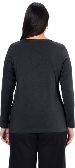 Ulla Popken Basic Round Neck Long Sleeve Slim Fit Cotton Tee Black - Trička - 