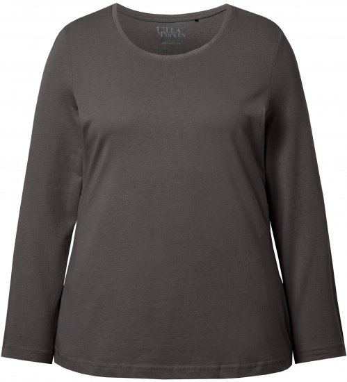 Ulla Popken Basic Round Neck Long Sleeve Slim Fit Cotton Tee Graphite Grey - Trička - 