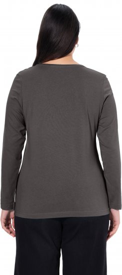 Ulla Popken Basic Round Neck Long Sleeve Slim Fit Cotton Tee Graphite Grey - Trička - 