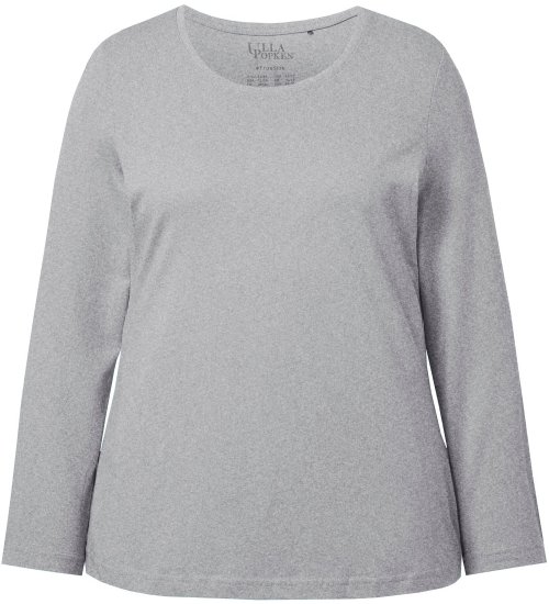 Ulla Popken Basic Round Neck Long Sleeve Slim Fit Cotton Tee Light Grey Melange - Trička - 