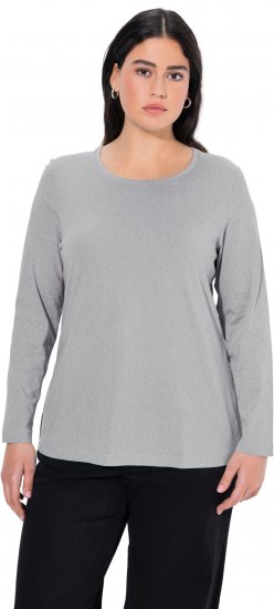 Ulla Popken Basic Round Neck Long Sleeve Slim Fit Cotton Tee Light Grey Melange - Trička - 