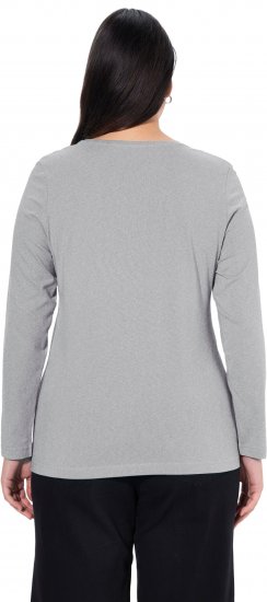 Ulla Popken Basic Round Neck Long Sleeve Slim Fit Cotton Tee Light Grey Melange - Trička - 