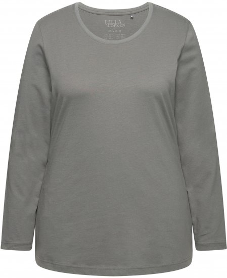 Ulla Popken Basic Round Neck Long Sleeve Slim Fit Cotton Tee Grey - Trička - 