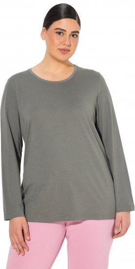Ulla Popken Basic Round Neck Long Sleeve Slim Fit Cotton Tee Grey - Trička - 