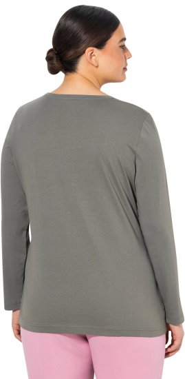 Ulla Popken Basic Round Neck Long Sleeve Slim Fit Cotton Tee Grey - Trička - 