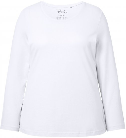 Ulla Popken Basic Round Neck Long Sleeve Slim Fit Cotton Tee Snow White - Sukně - 