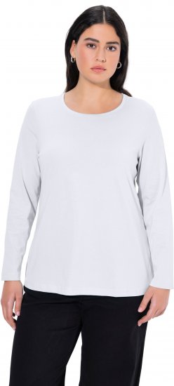 Ulla Popken Basic Round Neck Long Sleeve Slim Fit Cotton Tee Snow White - Sukně - 