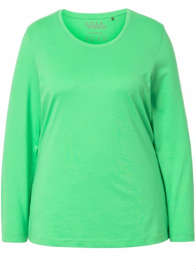 Ulla Popken Basic Round Neck Long Sleeve Slim Fit Cotton Tee Mint Green - Trička - 