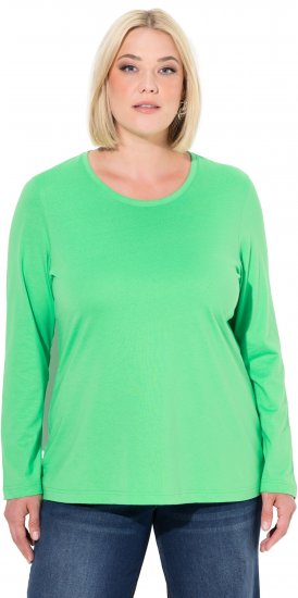 Ulla Popken Basic Round Neck Long Sleeve Slim Fit Cotton Tee Mint Green - Trička - 