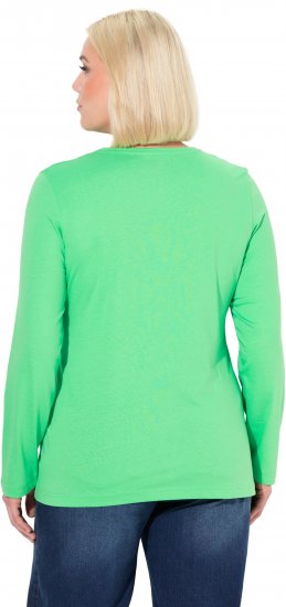 Ulla Popken Basic Round Neck Long Sleeve Slim Fit Cotton Tee Mint Green - Trička - 