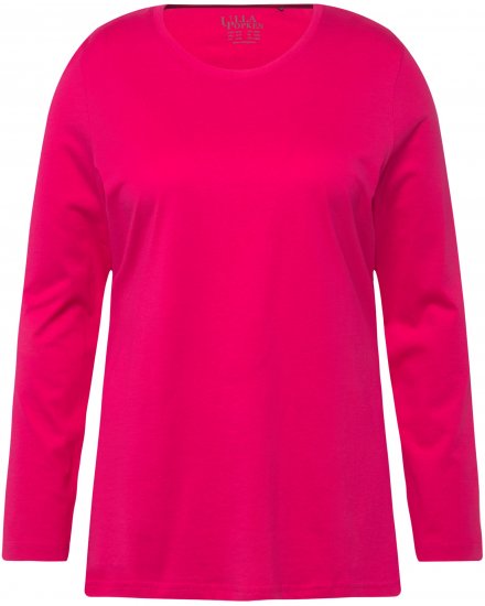 Ulla Popken Basic Round Neck Long Sleeve Slim Fit Cotton Tee Magenta Pink - Trička - 