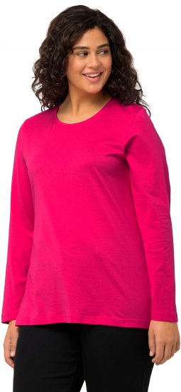 Ulla Popken Basic Round Neck Long Sleeve Slim Fit Cotton Tee Magenta Pink - Trička - 