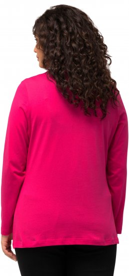 Ulla Popken Basic Round Neck Long Sleeve Slim Fit Cotton Tee Magenta Pink - Trička - 