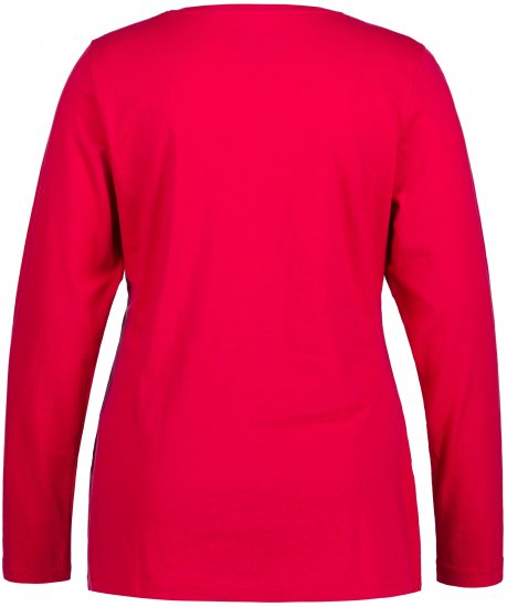 Ulla Popken Basic Round Neck Long Sleeve Slim Fit Cotton Tee Red - Trička - 