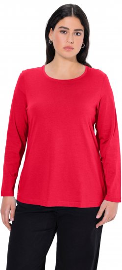 Ulla Popken Basic Round Neck Long Sleeve Slim Fit Cotton Tee Red - Trička - 