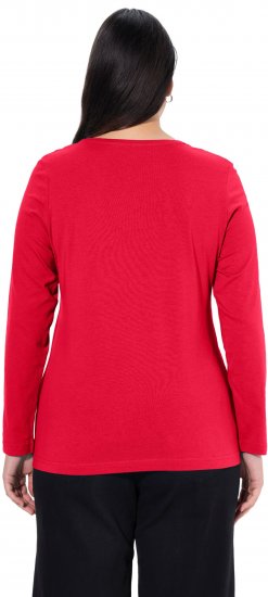 Ulla Popken Basic Round Neck Long Sleeve Slim Fit Cotton Tee Red - Trička - 