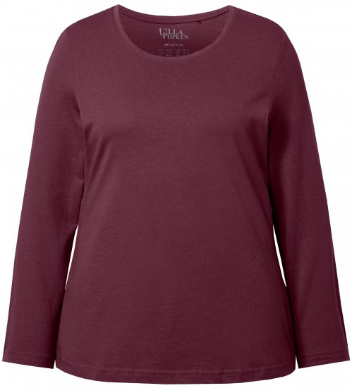 Ulla Popken Basic Round Neck Long Sleeve Slim Fit Cotton Tee Dark Berry - Trička - 