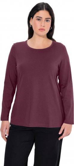 Ulla Popken Basic Round Neck Long Sleeve Slim Fit Cotton Tee Dark Berry - Trička - 