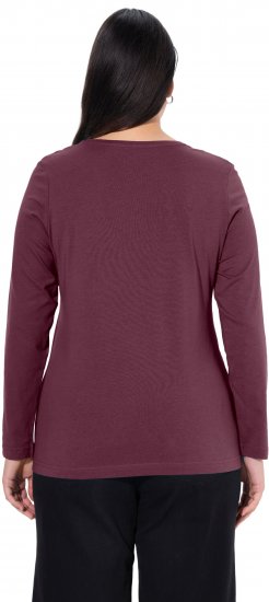 Ulla Popken Basic Round Neck Long Sleeve Slim Fit Cotton Tee Dark Berry - Trička - 