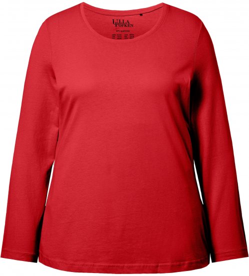 Ulla Popken Basic Round Neck Long Sleeve Slim Fit Cotton Tee Salsa Red - Trička - 