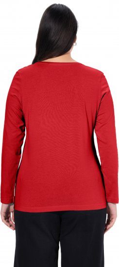 Ulla Popken Basic Round Neck Long Sleeve Slim Fit Cotton Tee Salsa Red - Trička - 