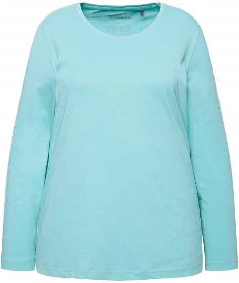 Ulla Popken Basic Round Neck Long Sleeve Slim Fit Cotton Tee Mint - Trička - 
