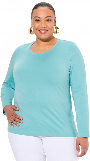 Ulla Popken Basic Round Neck Long Sleeve Slim Fit Cotton Tee Mint - Trička - 