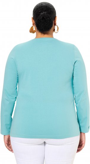 Ulla Popken Basic Round Neck Long Sleeve Slim Fit Cotton Tee Mint - Trička - 