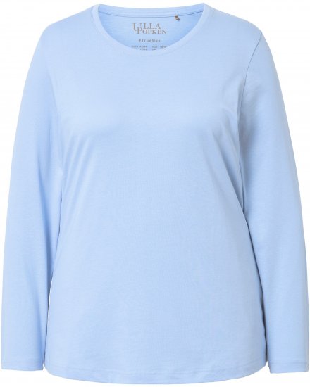 Ulla Popken Basic Round Neck Long Sleeve Slim Fit Cotton Tee Light Blue - Trička - 