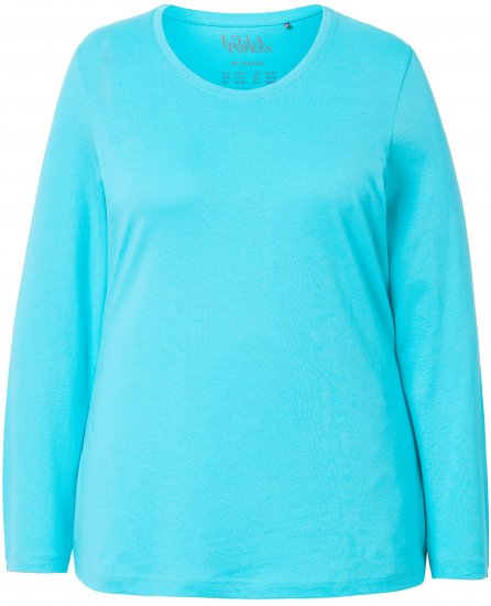 Ulla Popken Basic Round Neck Long Sleeve Slim Fit Cotton Tee Deep Aqua - Trička - 