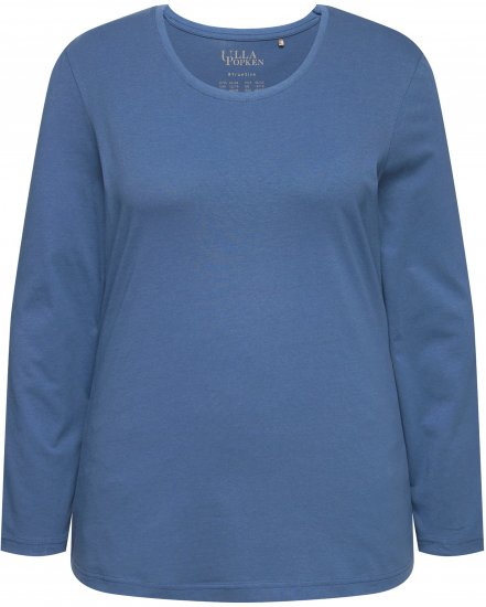Ulla Popken Basic Round Neck Long Sleeve Slim Fit Cotton Tee Ink Blue - Trička - 
