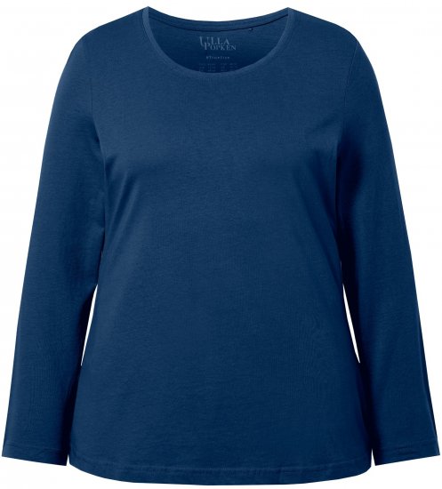 Ulla Popken Basic Round Neck Long Sleeve Slim Fit Cotton Tee Dark Blue - Trička - 